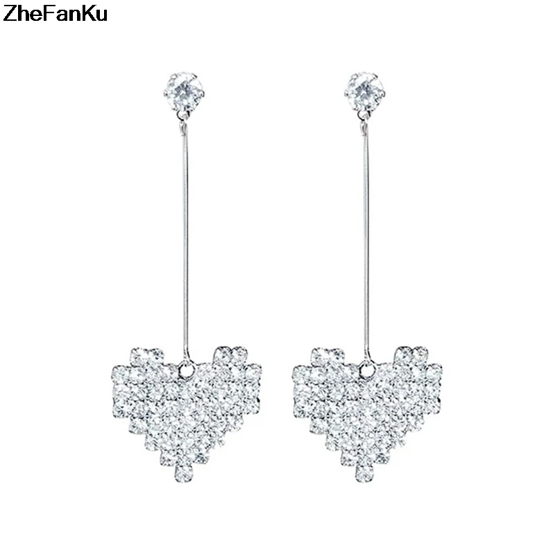 Download New full rhinestone long tassel earrings heart shaped peach heart dangle earrings Drop shipping ...