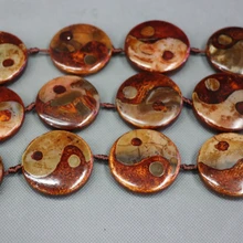 2 нити/лот 25 мм коричневый мала Тибетский Мистический Камень ожерелье из бусин дзи, тибетские амулеты плиты драгоценные камни камень матовый Turtleback монета бусины