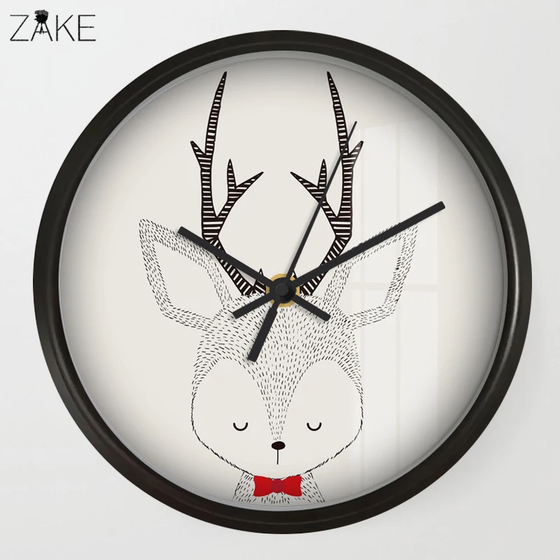 

Chic Art Wall Clock Cartoon Elk For Kids Room Wall Decor, Nursery Decorative Mute Quartz Clocks Saat Home Decoration