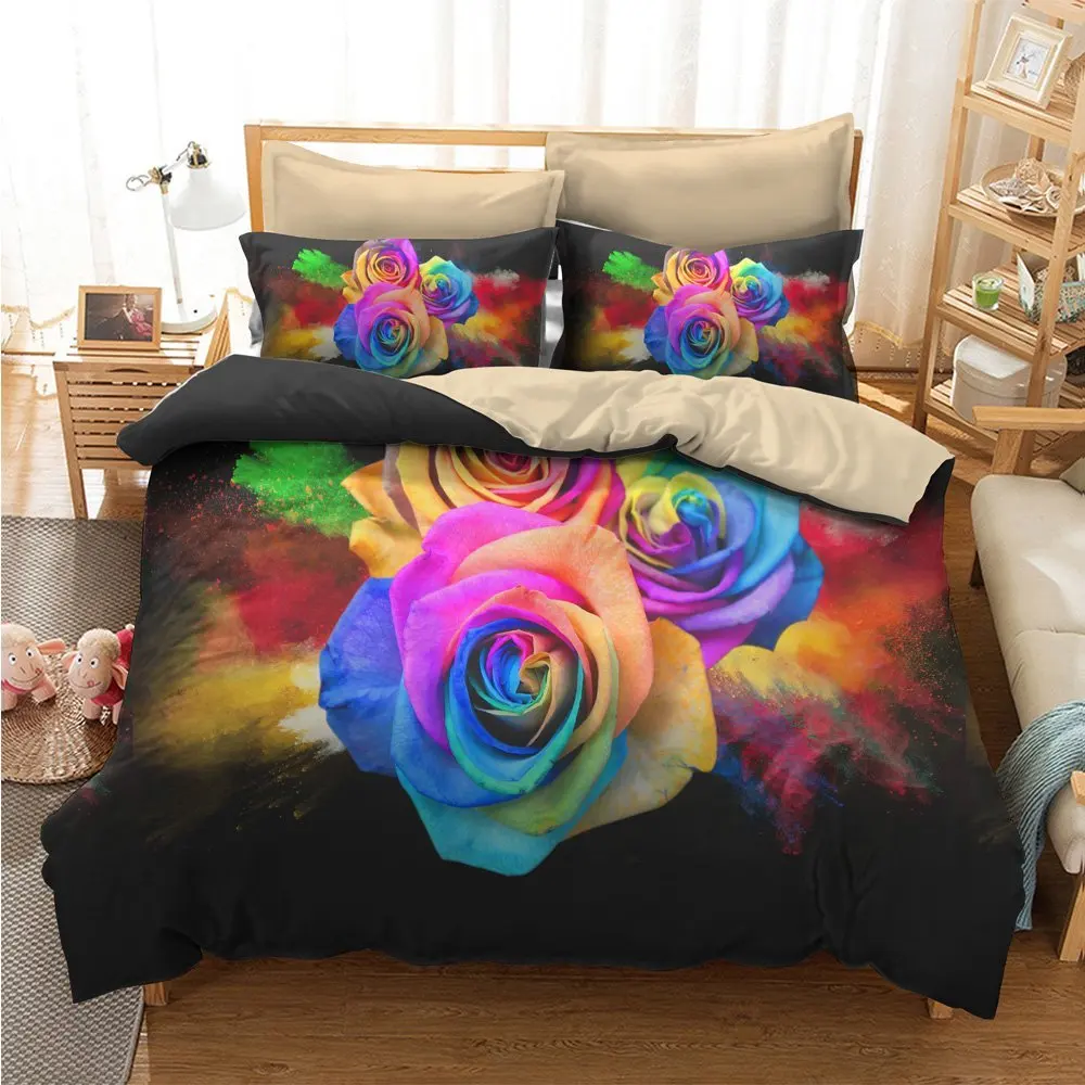 

Fanaijia 3d flower Bedding Set King size Ink color Print Duvet Cover set with pillowcase 3pcs AU Queen Bedbedline
