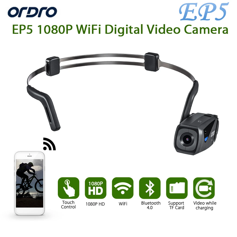 

Ship in 1 Day Original ORDRO EP5 Bluetooth 4 .0 Hand Free Head Band Action Mini DV Camera Consumer Camcorders with earphone WiFi