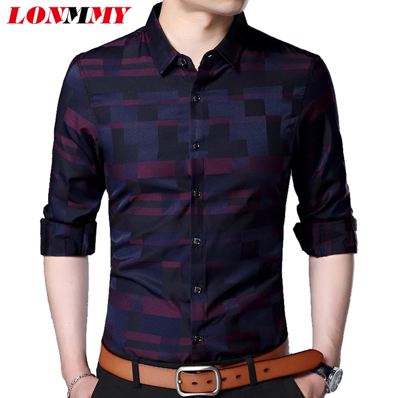 LONMMY с длинным рукавом для мужчин S рубашки мальчиков camisa социальной slim fit