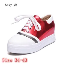 Летняя обувь без шнуровки женские лоферы увеличивающие рост Туфли без каблуков на танкетке повседневная обувь на плоской подошве плюс размер 34-40, 41, 42, 43