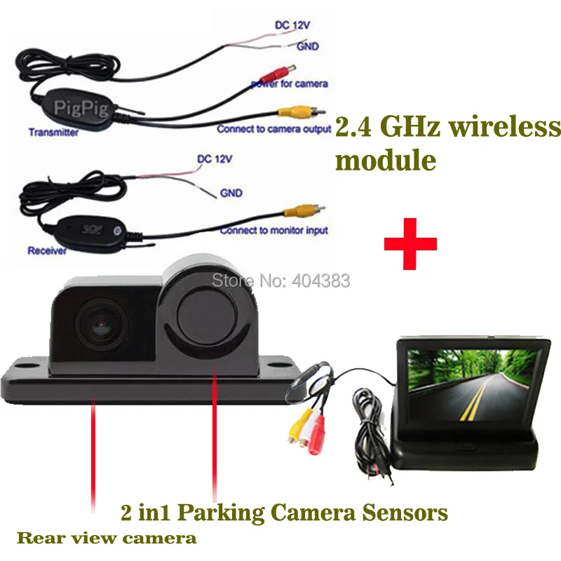 

WIRELESS Sensor Backup Radar With Rear View Camera + 4.3 inch LCD Car Rearview / foldable Mirror Monitor Video Parking