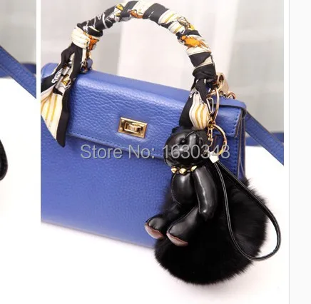Furry Keychain Leather Black Bear Genuine Fox Fur Rivet Cute Furry Keychain Leather Black Bear Genuine Fox Fur Rivet Cute Bag Charms Women Handbag Purse Pompom In Key Chains From Jewelry