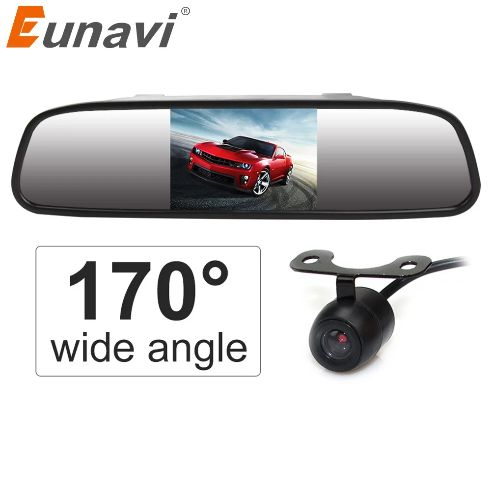 Goedkoop Eunavi HD Video Auto Parking Monitor, LED Nachtzicht Omkeren CCD Auto Achteruitrijcamera Met 4.3 #039; #039;Auto Achteruitkijkspiegel Monitor