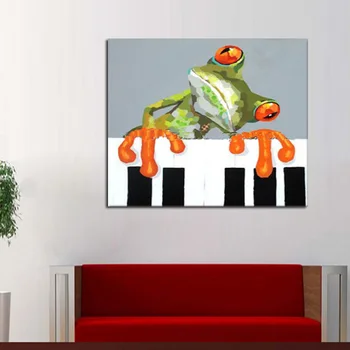 

Handpainted Modern Cartoon Free Shipping Modern Abstract Flog Play Piano Oil Painting On Canvas Wall Art For HomeDecor Pictures