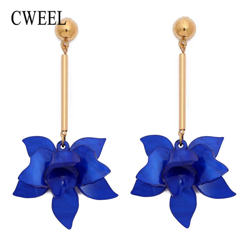 

CWEEL Acrylic Flower Earrings For Women Long Statement Dangle Earings Fashion Jewelry Drop Vintage Bridal Wedding Resin Earring