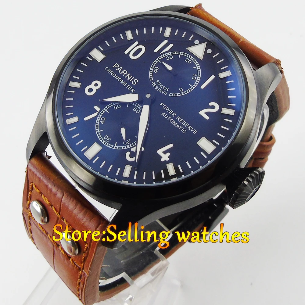 

47mm parnis black dial PVD power reserve movement automatic Folding clasp mens watch