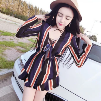 

Sexy Bow Striped Women Jumpsuit Romper Summer Overalls Fashion Club Playsuits Leotard