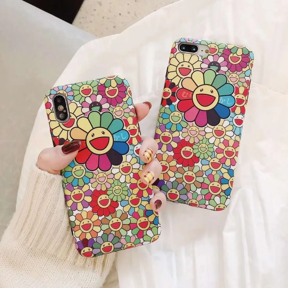 

Luxury Brand Cute Cartoon Murakami Sun Flower Pattern Soft Shell Girl Mobile case for iphone 6 6s plus 7 8 plus x xr xs max