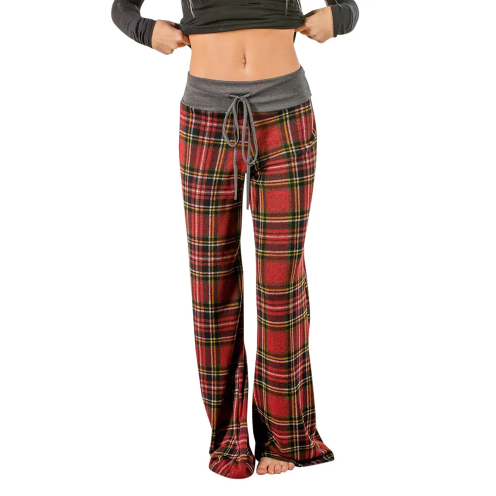 

New Fashion pants Women Fashion Plaid Floral Trousers Ladies Autumn Casual Wide Legs Pants high quality W315