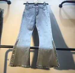 Демисезонный женские бусины ручной работы бурения Высокая талия эластичные открытые сбоку джинсы для женщин Женские Винтаж Джинс