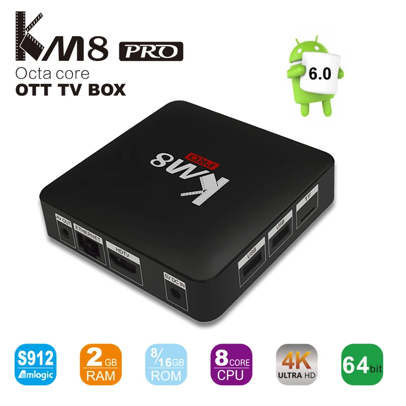 

KM8 Pro Smart TV Box Android 6.0 Amlogic S912 Octa Core 2GB 16GB Bluetooth 4.0 2.4G/5G WIFI Media Player KM8Pro Set Top Boxes