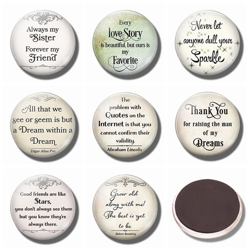 

Art Home Decor Letter Fridge Magnet Set 25 MM Glass Dome Ornaments Quote Decorative Refrigerator Magnets Magnetic Sticker Gift