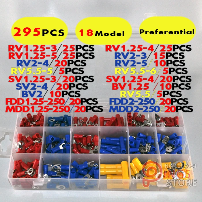 (295PCS) 18 Model Wire Connectors Electrical Crimp Terminal Set BV RV