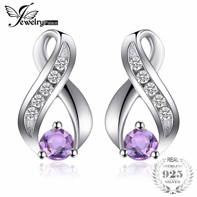 JewelryPalace Fashion 0.3ct Round Natural Amethyst Stud Earrings For Women Solid JewelryPalace Fashion 0.3ct Round Natural Amethyst Stud Earrings For Women Solid