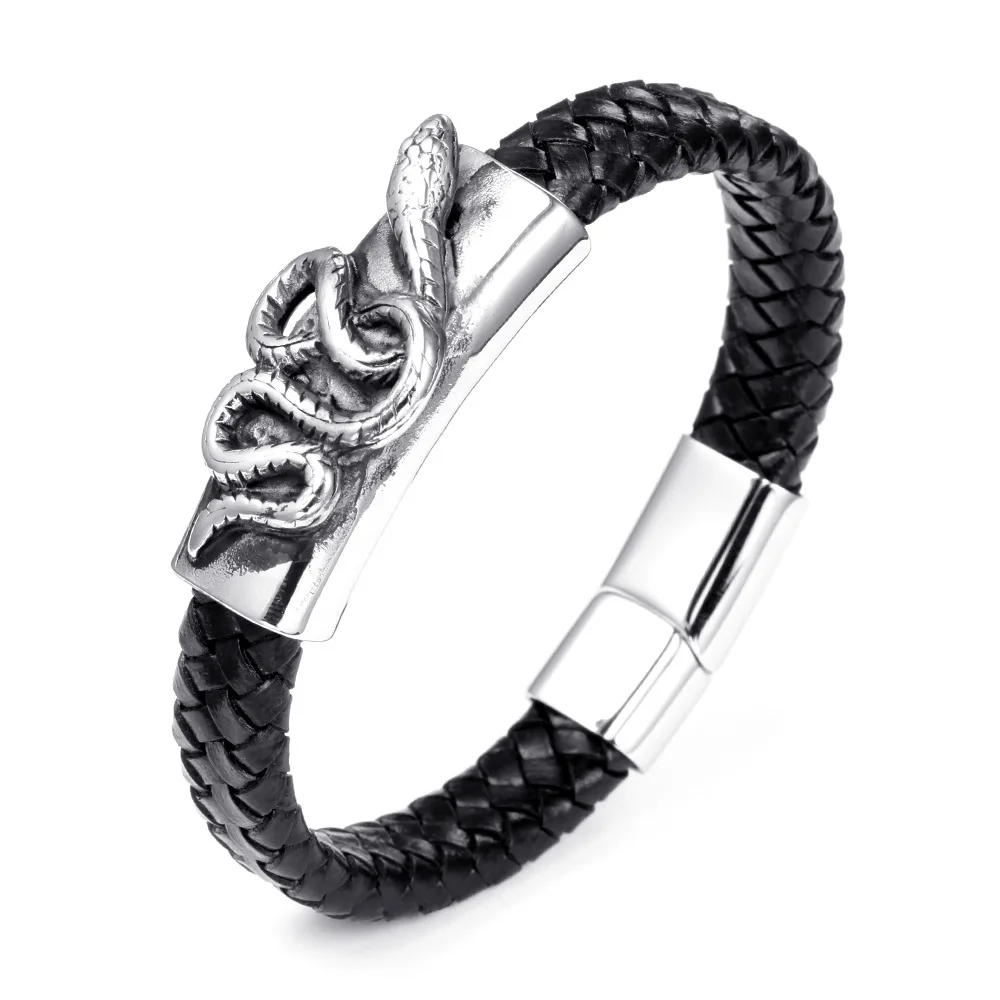 Factory direct sales manual weaving stainless steel snake chain wholesale accessories bracelet genuine leather hand ornaments | Украшения и