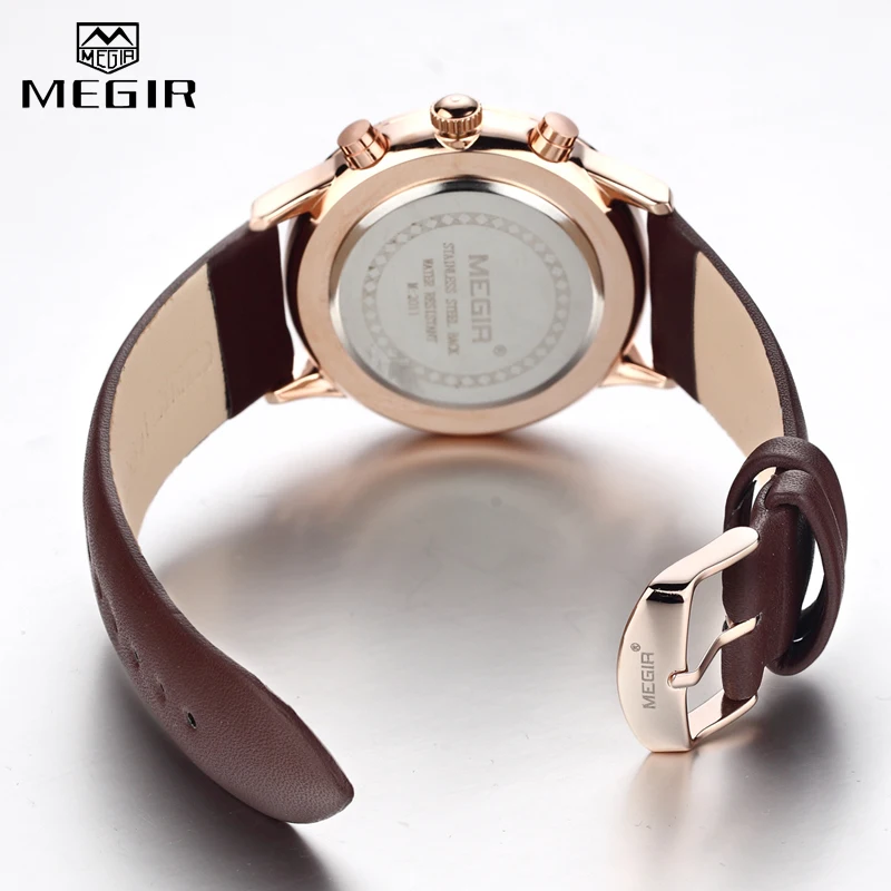 Часы MEGIR мужские Кварцевые водонепроницаемые с кожаным ремешком люксовые