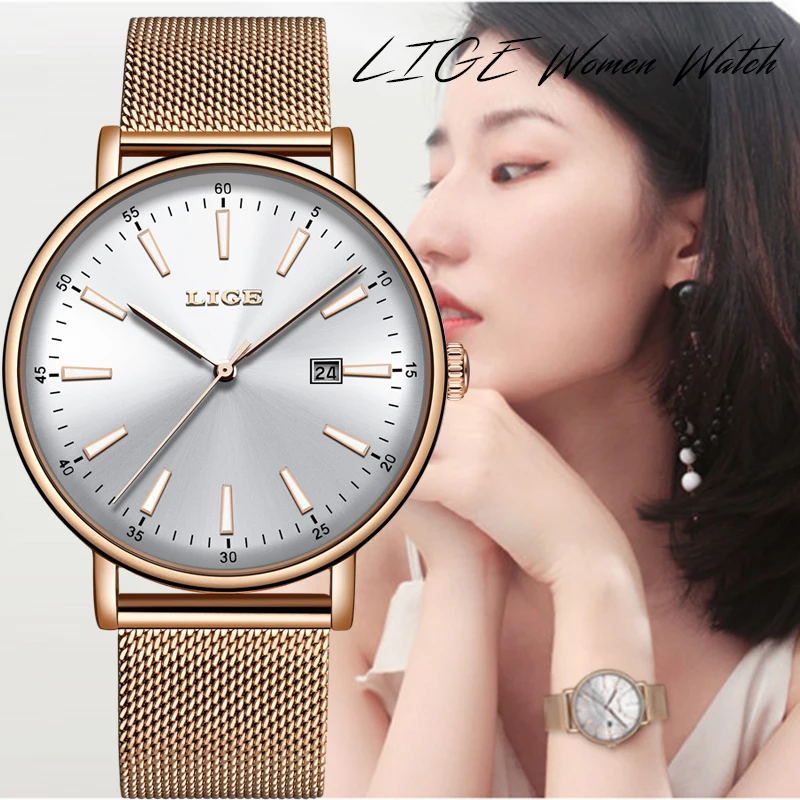 

LIGE Womens Watches Top Brand Luxury Casual Fashion Watch Women Stainless Steel Waterproof Clock Quartz Ladies Watch Girl+Box