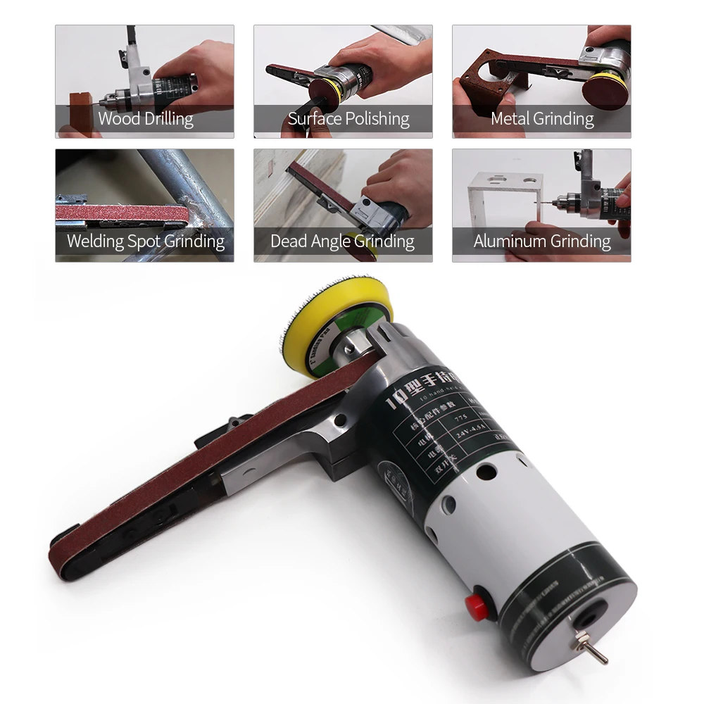 

Electric Belt Sander Small Grinding Machine Hand-held Electric Belt Sander with Sanding Belts Tool Case Grinding Heads