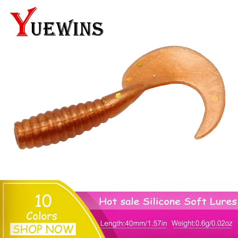 

YUEWINS 10Pcs Fishing Lure Jig Head Soft Bai 4cm 0.6g Artificial Curly Tail Grub Soft Lure Worm Wobblers Carp Fishing TP7001
