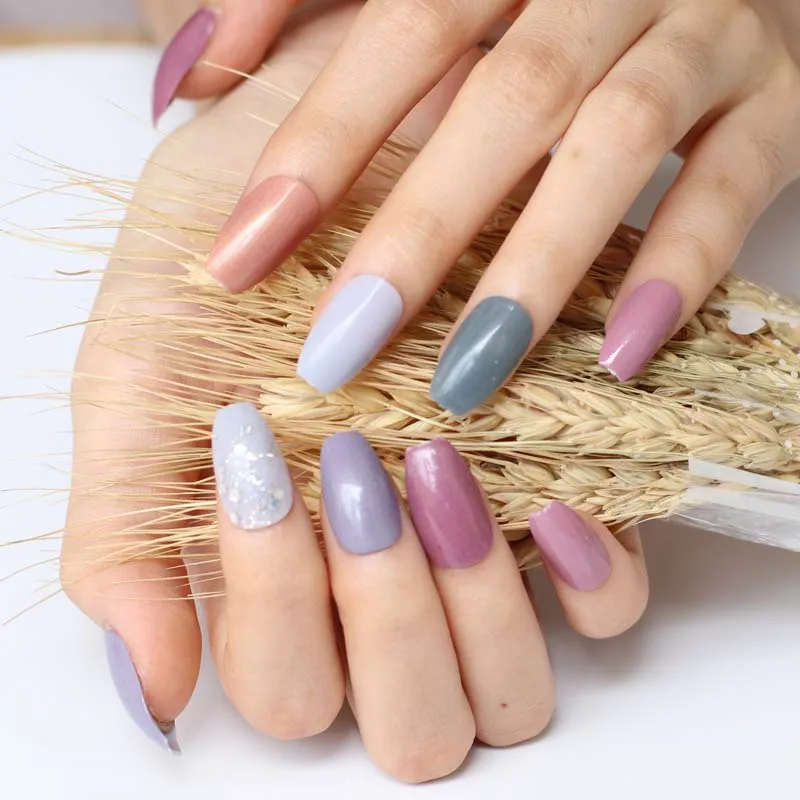 

Hot new design beautiful delicate Square head Hand made candy fake nails multicolor W36