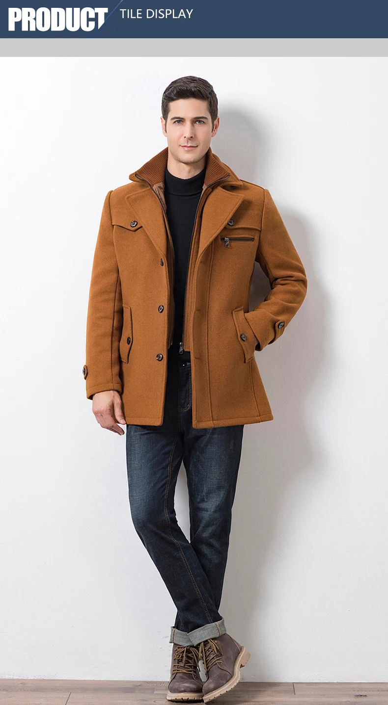 Зимнее шерстяное толстое теплое пальто для мужчин, модные ветрозащитные повседневные мужские куртки с двойным воротником, верхняя одежда, длинные шерстяные пальто, Прямая поставка