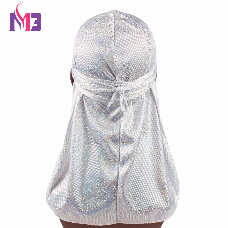 

Fashion Men's Sparkly Silk Durags Bandana Headwear Shiny Men Durag Wigs Turban Du-Rag Headband Pirate Hat Hair Accessories
