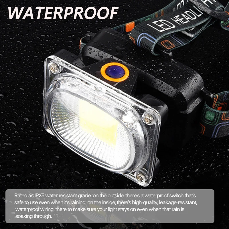 Ультра яркий светодиодный налобный фонарь с зарядкой от USB COB на открытом воздухе для кемпинга, рыбалки, головной светильник, рабочий светильник, портативный прожекторный фонарь, светильник-вспышка