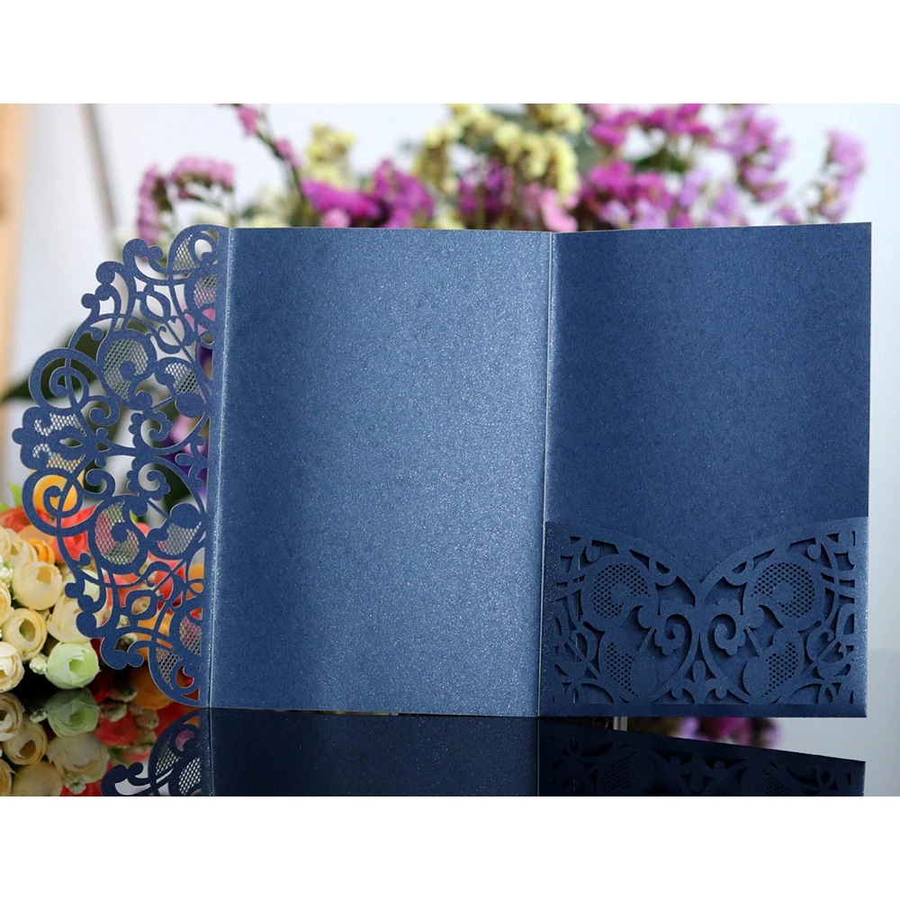  New 10Pcs Creaative Laser Cut Wedding Invitations Cards With Ribbons For Engagement Birthday Shower - 32976569317