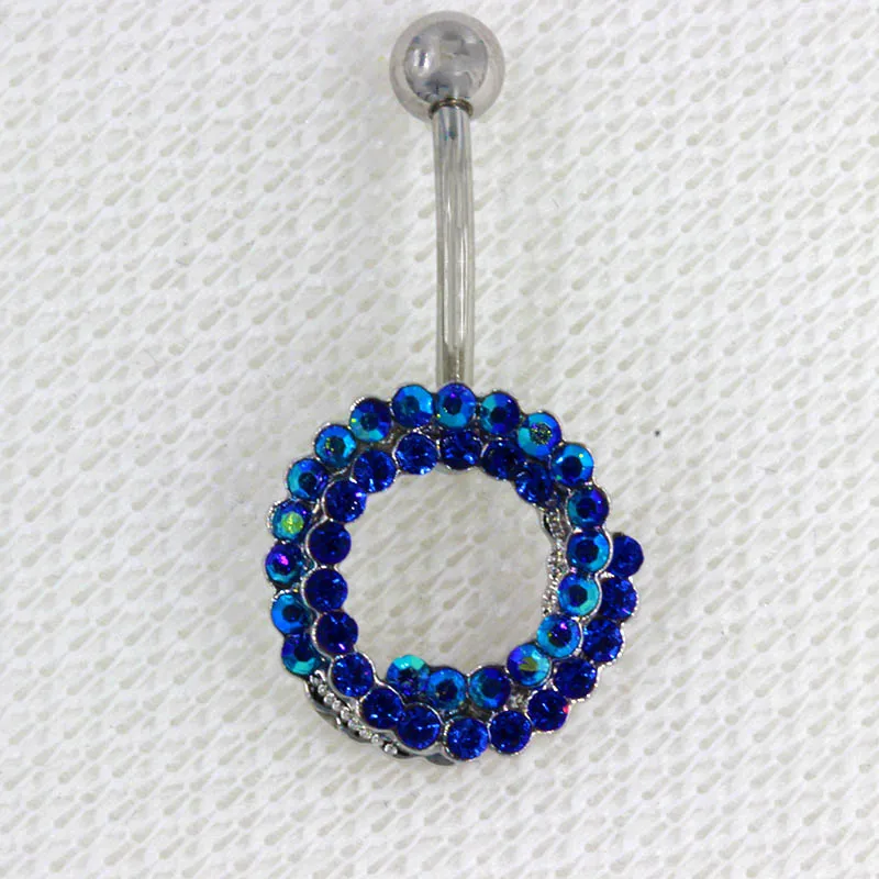 

Cubic Zirconia Round Shape Navel Bell Button Rings Trendy Colorful Stainless Steel Piercing Golden Plated Never Fade