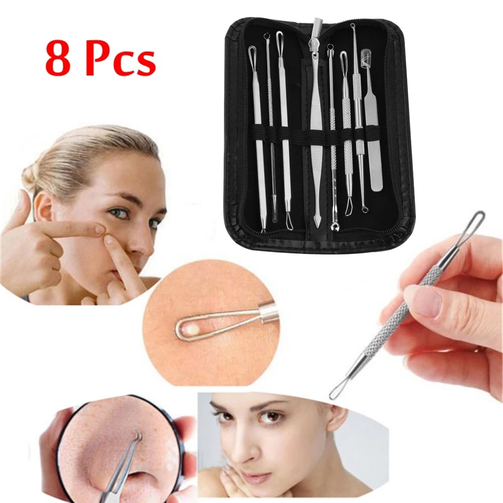 

8 Pcs Stainless Steel Blackhead Remover Kit Professional Blackhead Acne Comedone Pimple Blemish Extractor Face Care Tools