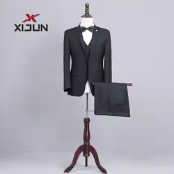 Xijun Черный насыщенный Для мужчин костюмы для свадьбы 2018 мода Slim Fit Регулярный женихов Для мужчин смокинг Блейзер 3 предмета костюм (куртка +