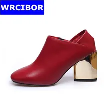 women’s slippers fashion women pumps thick heels pointed toe high heels Wedding shoes red 2017Lady Super soft leather lazy shoes