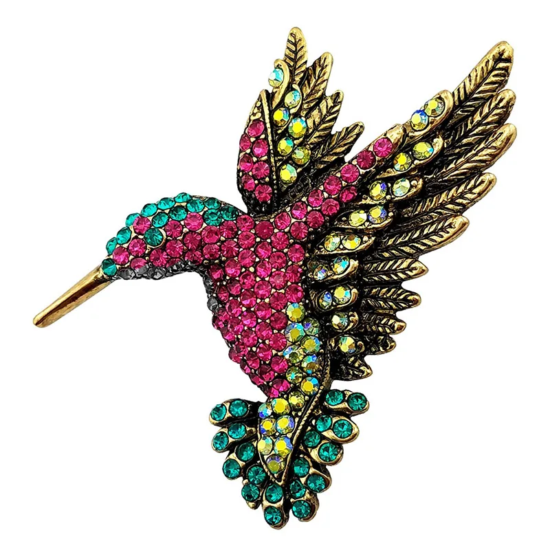 

Antique Gold Tone Bird Multi Color Crystal Pin Brooch