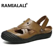 Мужские сандалии натуральный спилок, кожа, мужские пляжные римские сандалии, брендовая мужская повседневная обувь, Вьетнамки, мужские шлепанцы, кроссовки, летняя обувь
