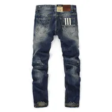 High Quality Mens Jeans Blue Color Printed Jeans For Men Ripped Button Jeans Casual Pants Quality