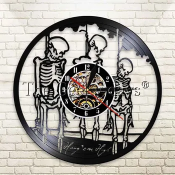 

1Piece Hanging Skeletons Wall Clock Hang Them High Skeletons Quotes Vinyl Record Clock Groom Skeleton Grim Reapers Decoration
