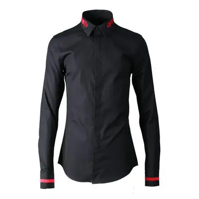Новое поступление мужские классические вышитые Международный вентилятор модные мужские рубашки в стиле кэжуал с длинными рукавами хлопок Размер M L XL 2XL 3XL 4XL - Цвет: G180019 black