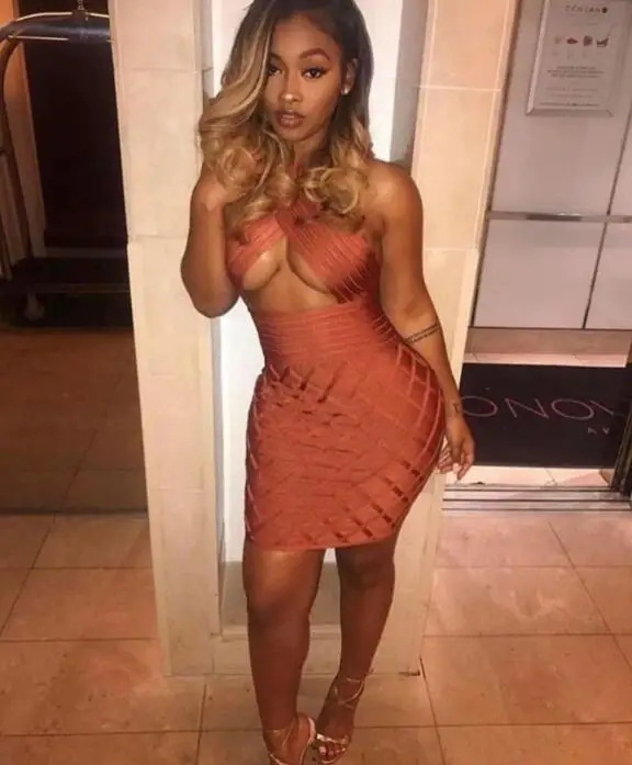

Summer Style Women Sexy Key Hole Orange Bandage Dress 2016 Knitted Stretch Designer Dress