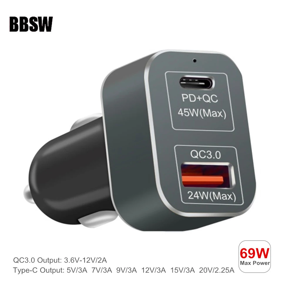 

USB-C Charger 69W PD+ Quick Charge 3.0 Fast Car Charger For iPhone Xs MAX 8 Plus Macbook SAMSUNG S10+ S9 Note 8 For Xiaomi Mi9 8