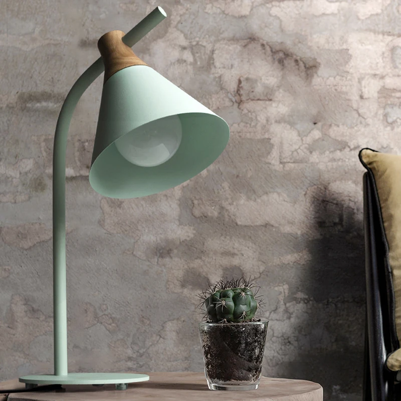  Nordic simple iron wood table lamp modern countryside desk lamp LED E27 with 4 colors for study bed - 32870582258