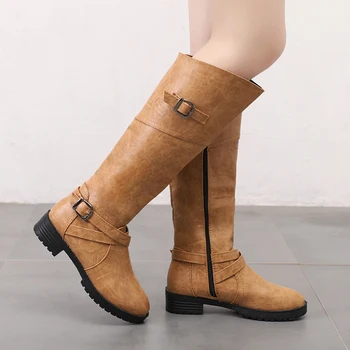 

New Autumn Winter Womens Knee High Calf Biker Sexy Boots Ladies Zip Punk Military Combat Army Boots party Women's Shoes