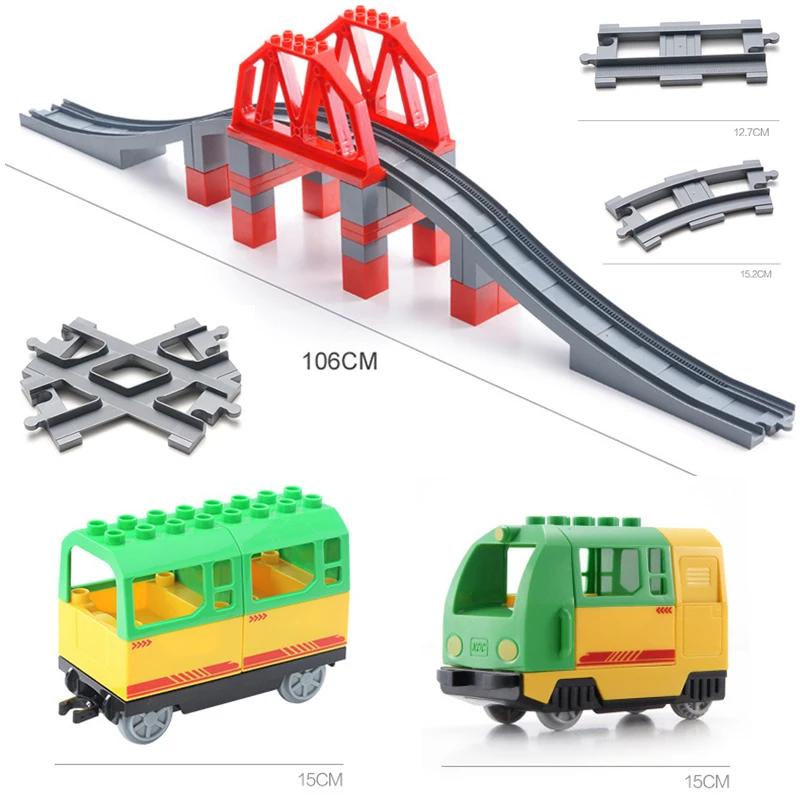 

DIY Train Large Particles Building Blocks Compatible Legoingly Duploe Train Track Accessories Curved Bridge Parts Bricks Toys