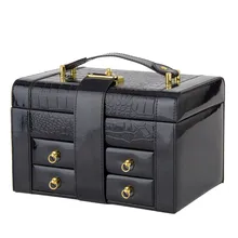 Newest Fashion Elegant Leather Alloy Mirror Big Capacity Three Layers Jewelry Box