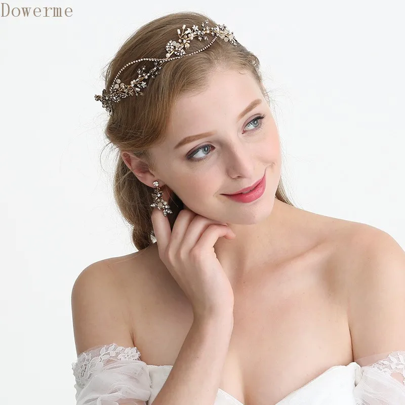 

Dower me Boho Flower Leaf Bridal Headband Tiara Hand wired Rhinestone Women Hair Vine Wedding Hair Accessories Women Headwear