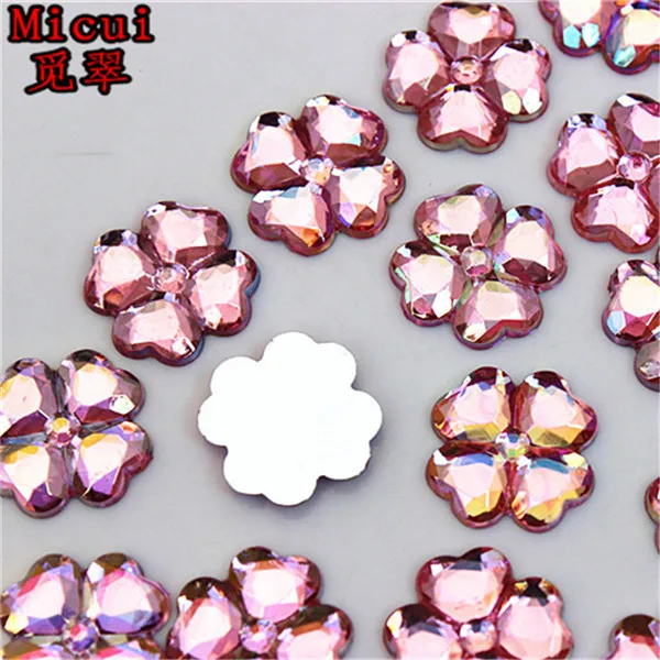 Micui 100 шт 16 мм акриловые бусинки Стразы Кристалл Камень драгоценные камни плоская полированная задняя поверхность для одежды ремесло украшения ZZ60 - Цвет: Pink AB