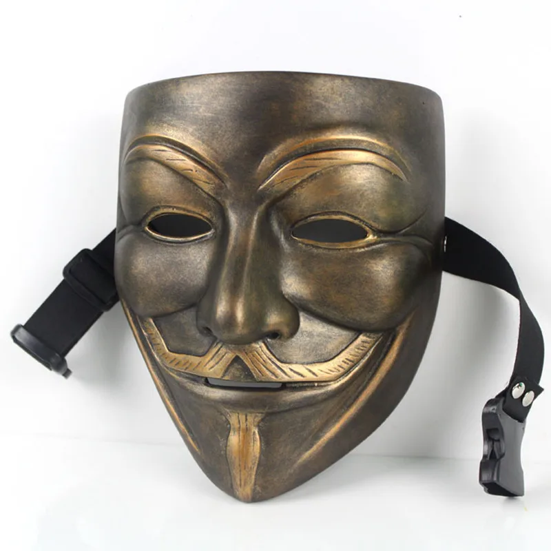 

Free Shipping White and Bronze Color V for Vendetta Anonymous Guy Fawkes Mask Collective Decorative Halloween Resin Movie Masks