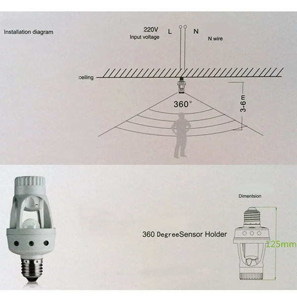 Smart 110 В-240 В 60 Вт ПИР Индукционная инфракрасный движения Сенсор E27 светодиодный Основание светильника держатель с легким управление